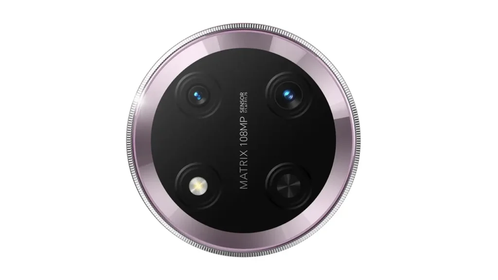 Close-up of the Honor camera module with 108MP Matrix Sensor label.