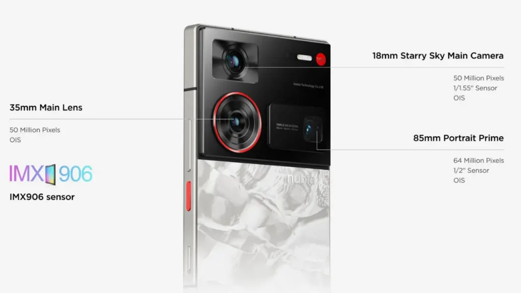 Triple camera system of ZTE Nubia Z60 Ultra with IMX906 sensor and OIS