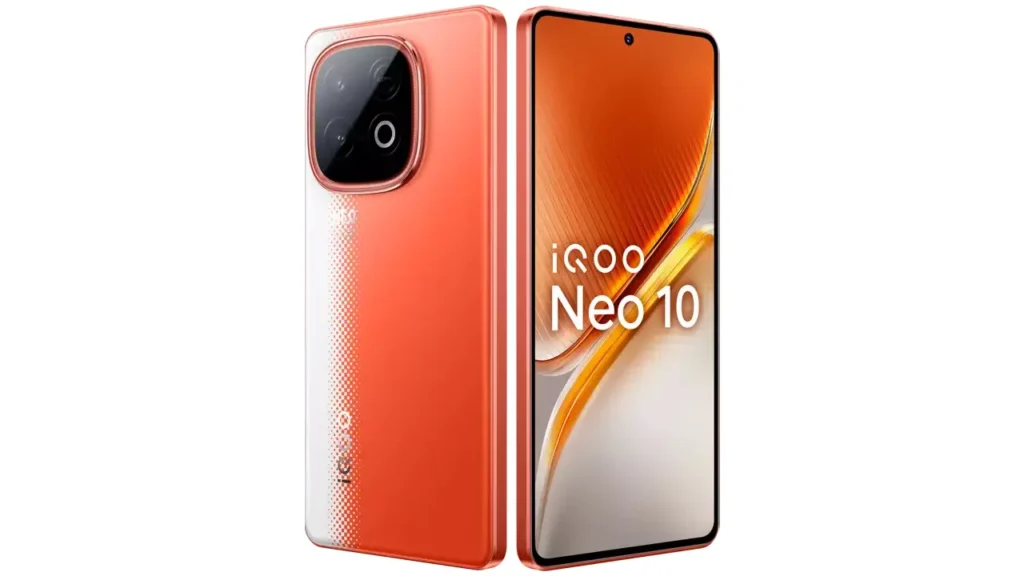 Angled view of Neo 10 smartphone front and rear